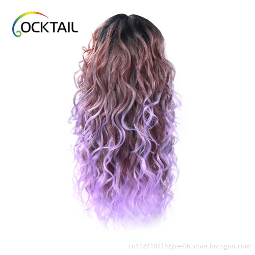 Japanese fiber three tone ombre color big wavy synthetic lace front wig in stock